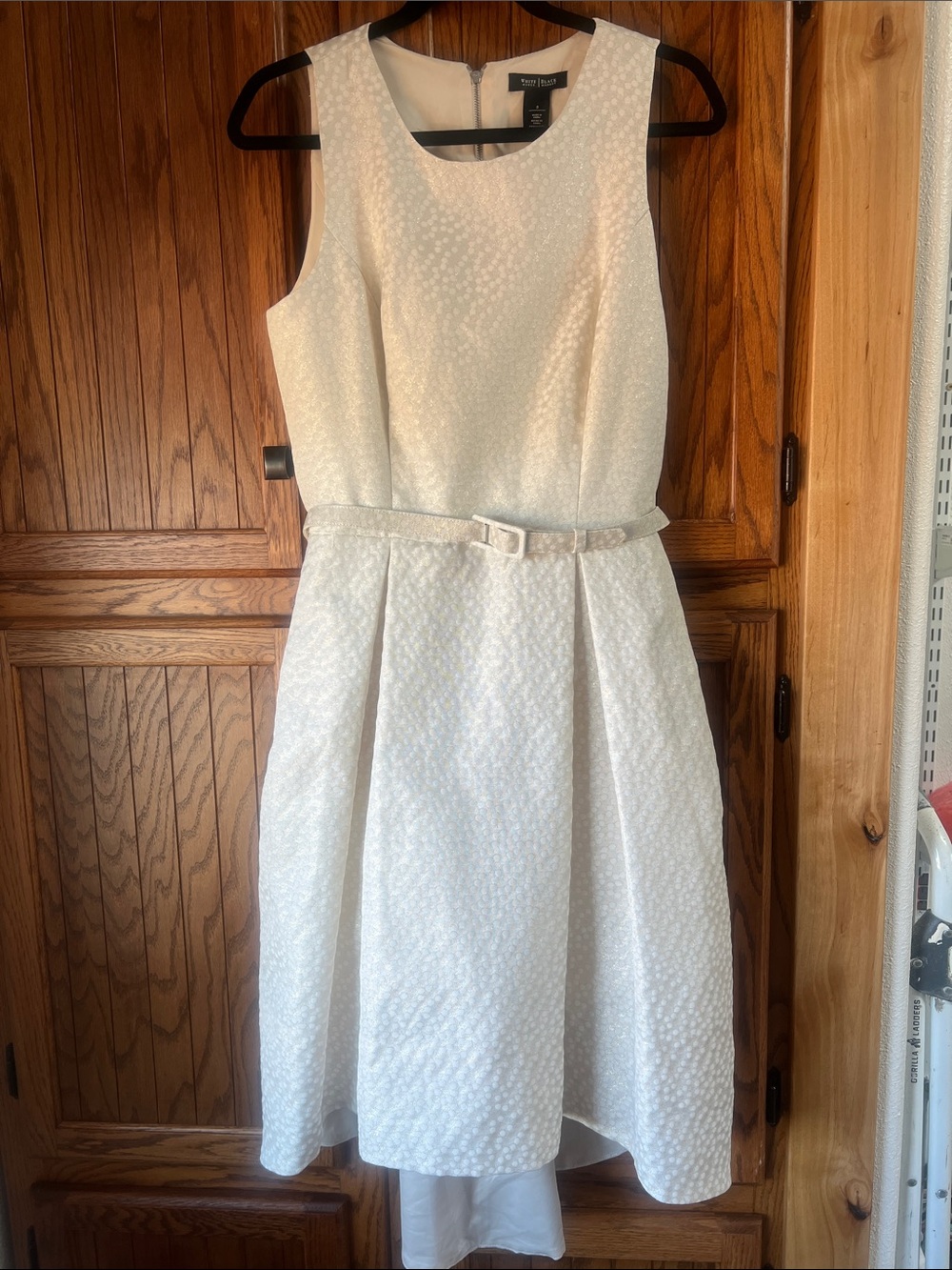 White House Black Market Cream Textured Sleeveless Fit-and-Flare Dress